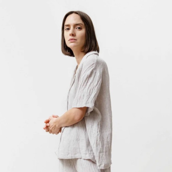 PRIORY Bowling Shirt in Silver Linen Size M/L - Picture 3 of 6